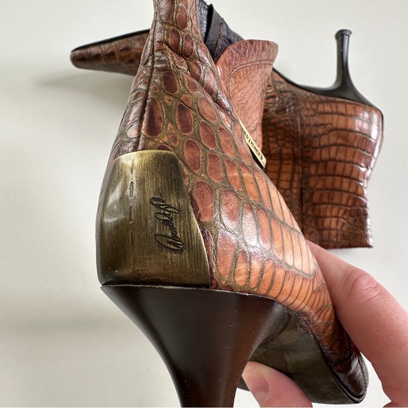 Donald J. Pliner Reptile Embossed Sarra Heeled Ankle Boots Brown Heeled Booties - Picture 4 of 12